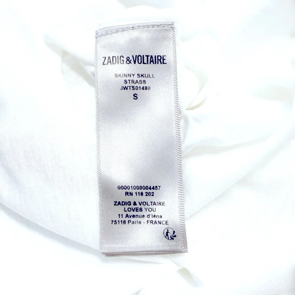 Zadig & Voltaire Skinny Skull Strass White & Pink Tee NWT